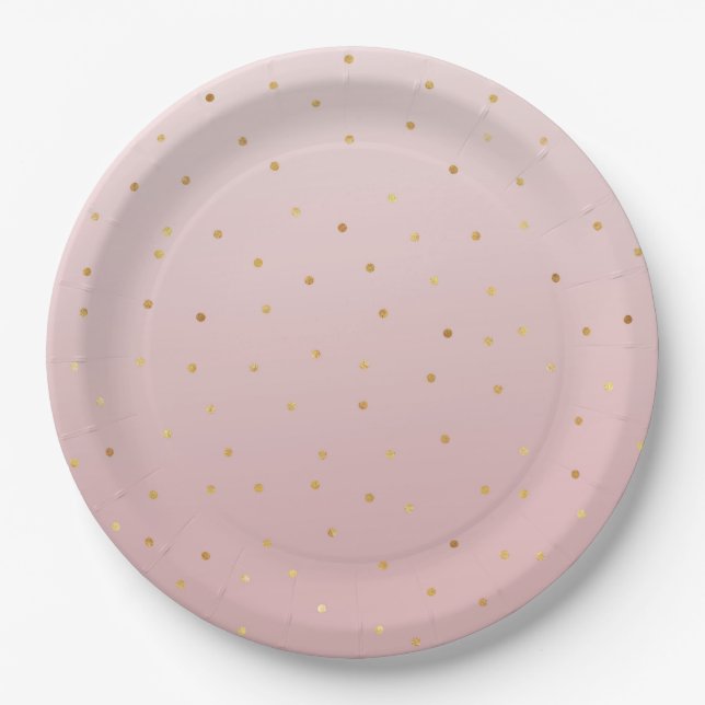 Blush Rose Pink Gold Confetti Sparkle Paper Plate (Front)
