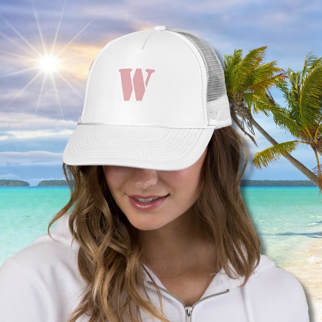 Blush Rose Pink Minimalist Family Monogram Letter  Trucker Hat (Creator Uploaded)