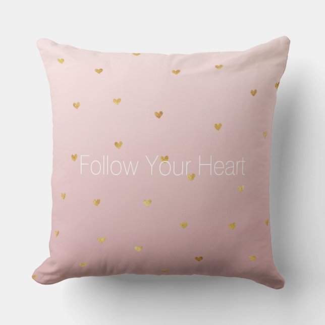 Blush Rose Pink Ombre Gold Hearts Cushion (Front)
