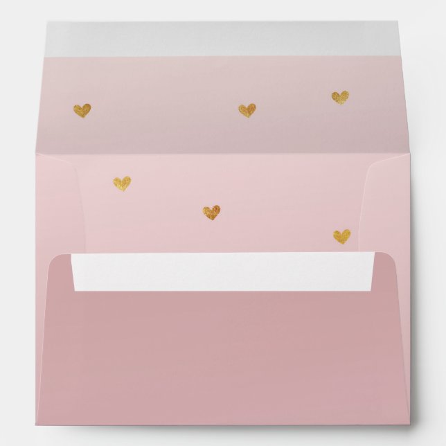 Blush Rose Pink Ombre Gold Hearts Envelope (Back (Bottom))