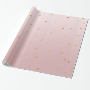 Blush Rose Pink Ombre Gold Hearts Wrapping Paper