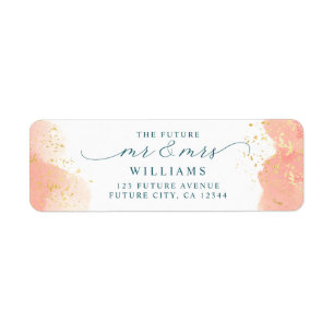 Blush Rose Pink Watercolor Gold Return Address Label