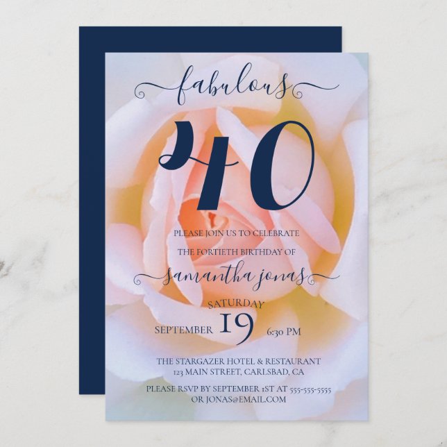 Blush rose pink white 40th birthday party invitati invitation (Front/Back)