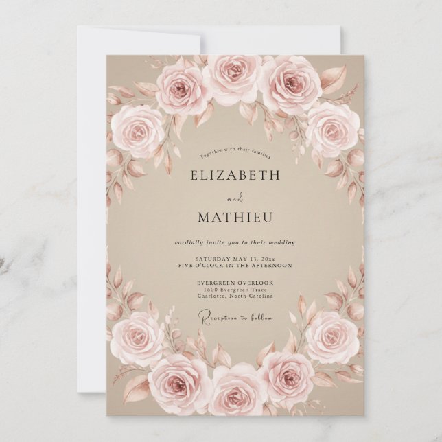 Blush Rose Romance Wedding Invitation (Front)