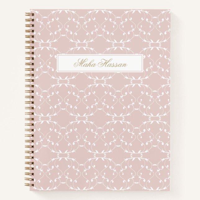 Blush Rose Vine Pattern Journal | Custom Name  (Front)