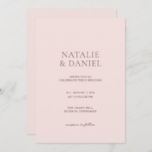 Blush Rose & Warm Brown Chic Wedding Invitation
