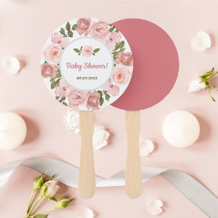 Blush Rose Watercolor Floral Baby Shower Hand Fan