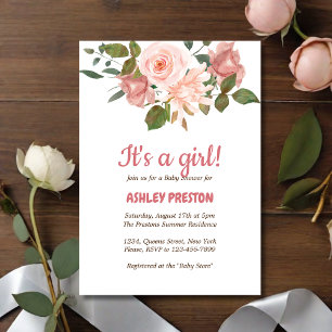 Blush Rose Watercolor Floral Baby Shower Invitation