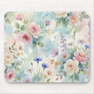 Blush Rose Watercolor Floral Mouse Pad