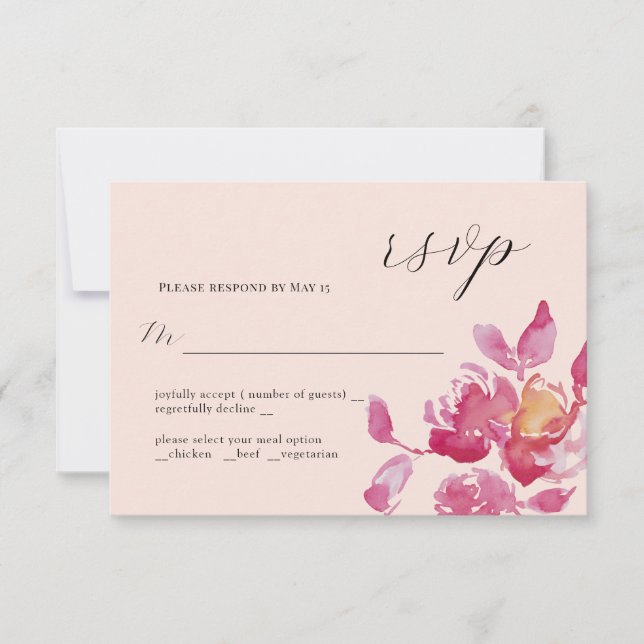 Blush Rose Watercolor Modern Wedding RSVP Card (Front)