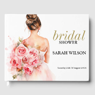 Blush Rose Watercolor Wedding Gown Bridal Shower Guest Book