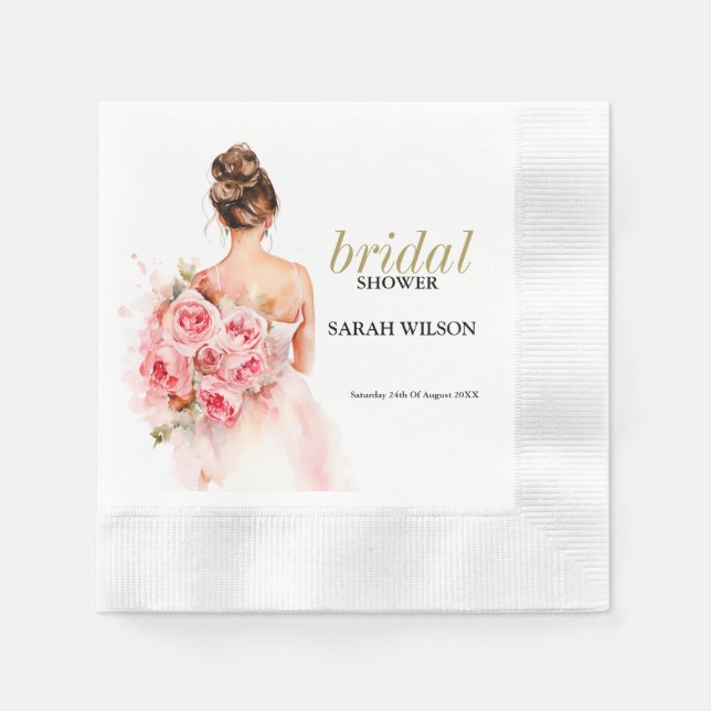 Blush Rose Watercolor Wedding Gown Bridal Shower  Napkin (Front)