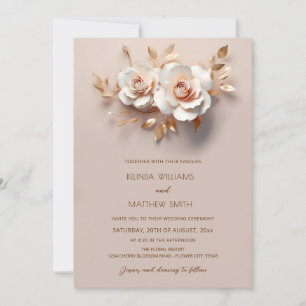 Blush  RoseGold 3 D Flowers Invitation