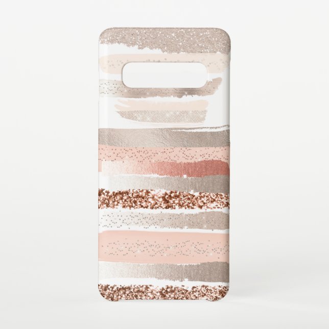 Blush Rosegold Copper Glitter Stripes Samsung Galaxy Case (Back)