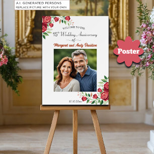Blush Roses 15th Wedding Anniversary Photo Welcome Poster