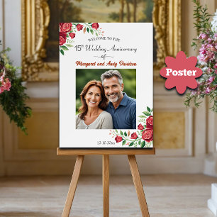 Blush Roses 15th Wedding Anniversary Photo Welcome Poster