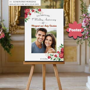 Blush Roses 1st Wedding Anniversary Photo Welcome Poster