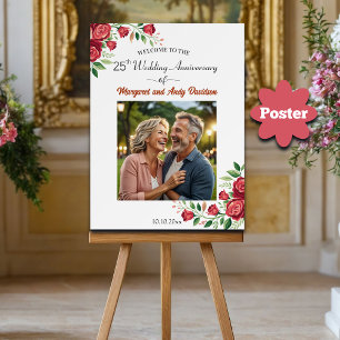 Blush Roses 25th Wedding Anniversary Photo Welcome Poster
