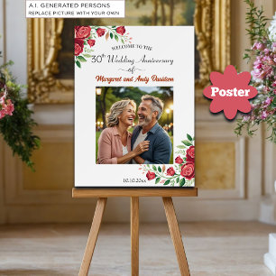 Blush Roses 30th Wedding Anniversary Photo Welcome Poster