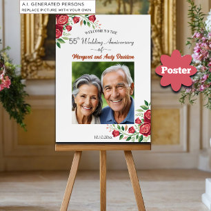 Blush Roses 55th Wedding Anniversary Photo Welcome Poster