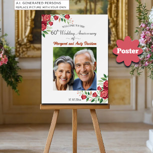 Blush Roses 60th Wedding Anniversary Photo Welcome Poster