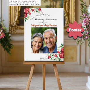 Blush Roses 75th Wedding Anniversary Photo Welcome Poster