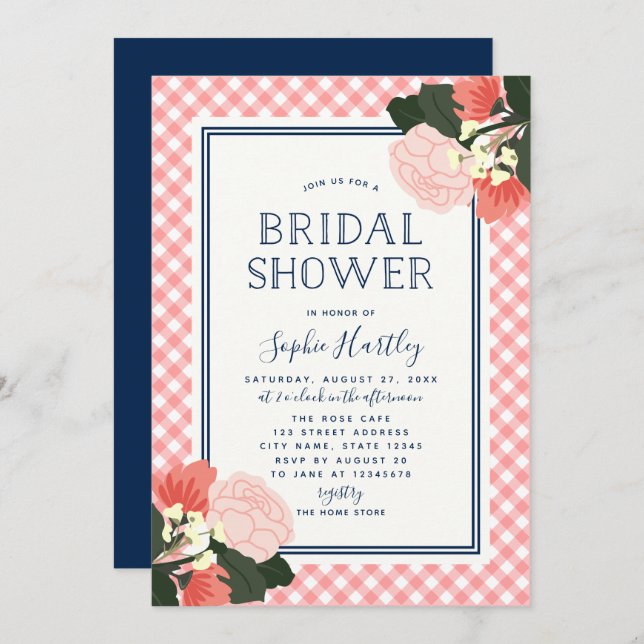 Blush Roses Floral Bridal Shower Invitation (Front/Back)