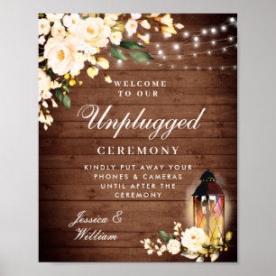 Blush Roses Floral Unplugged Wedding Ceremony Poster