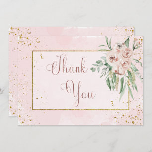Blush Roses & Gold Accents Wedding Thank You Card