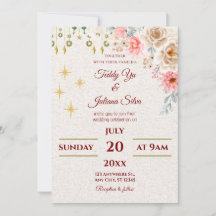 Blush Roses & Gold Stars Wedding Invite