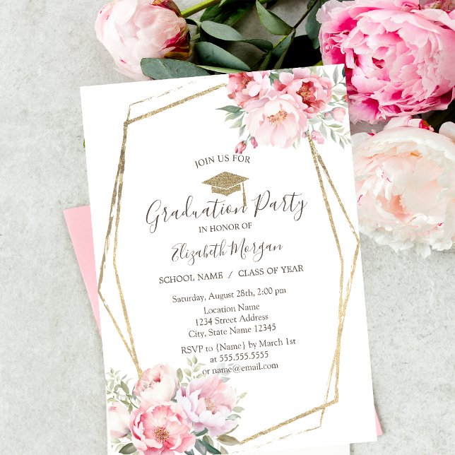 Blush Roses,Grad Cap,Graduation  Invitation (Creator Uploaded)