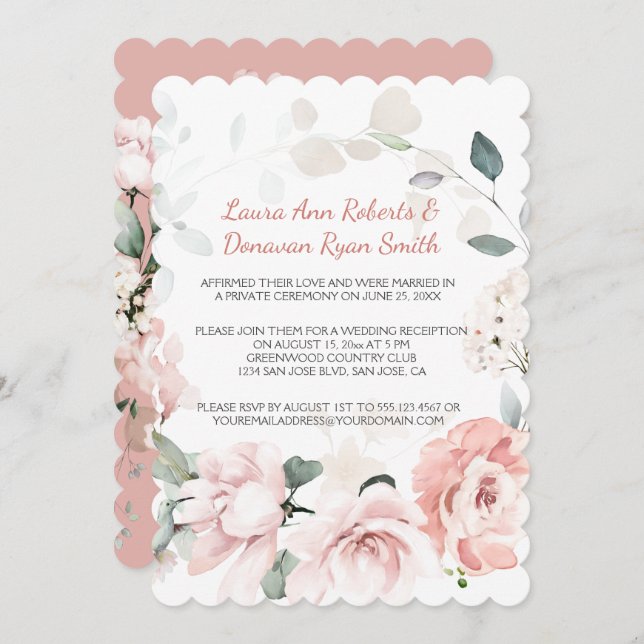 Blush Roses Hummingbirds Sage Greenery Reception (Front/Back)