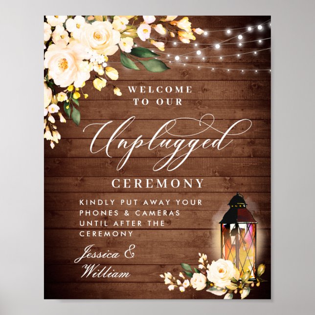 Blush Roses Lantern Unplugged Wedding Ceremony Poster (Front)