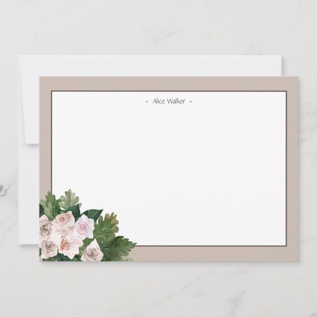 blush roses monogram Stationery Note Card (Front)