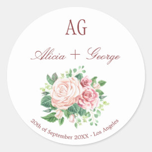 Blush Roses Monogrammed Wedding Seal Envelope