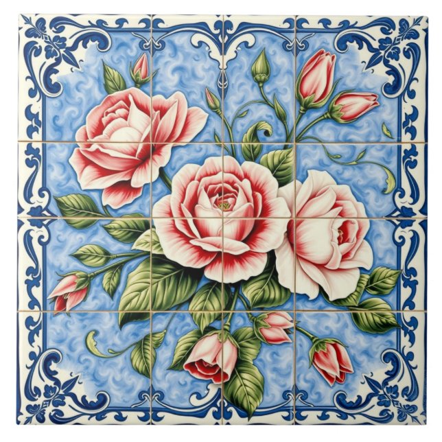 blush roses of Lisbon tile (Front)