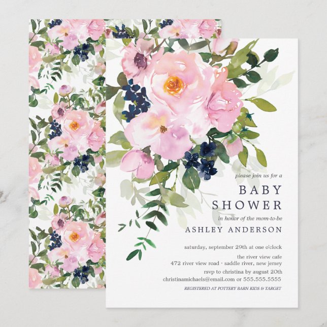 Blush Roses & Peonies Baby Shower Invitation (Front/Back)