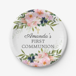 Blush Roses & Peonies Communion Paper Plate