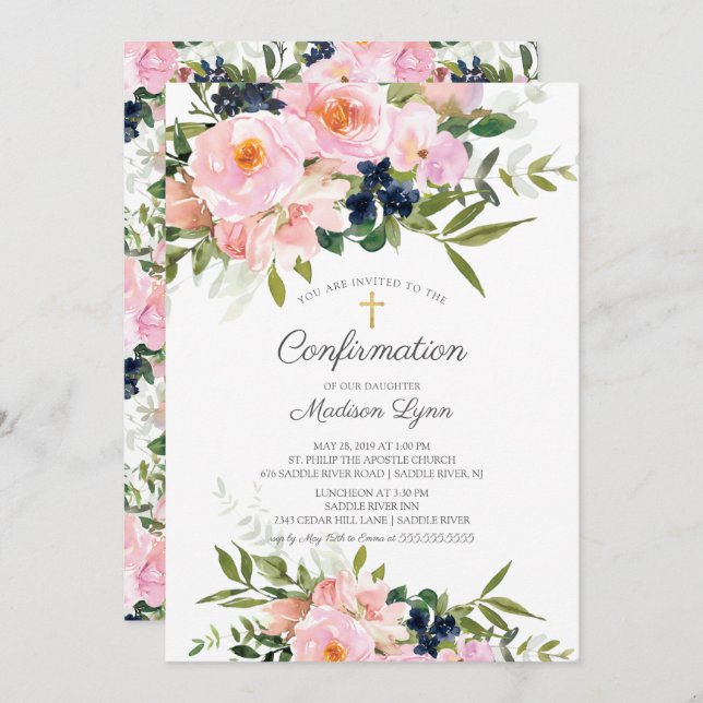 Blush Roses & Peonies Confirmation Invitation (Front/Back)