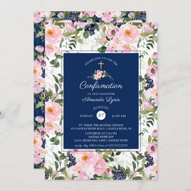 Blush Roses & Peonies Confirmation Invitation (Front/Back)
