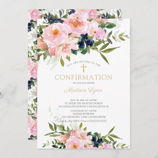 Blush Roses & Peonies Confirmation Invitation (Front/Back)