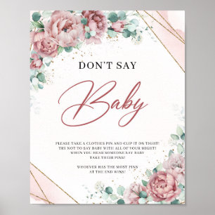 Blush roses peonies eucalyptus gold Don't Say Baby Poster