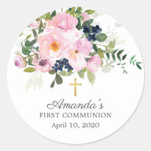 Blush Roses & Peonies First Communion Sticker