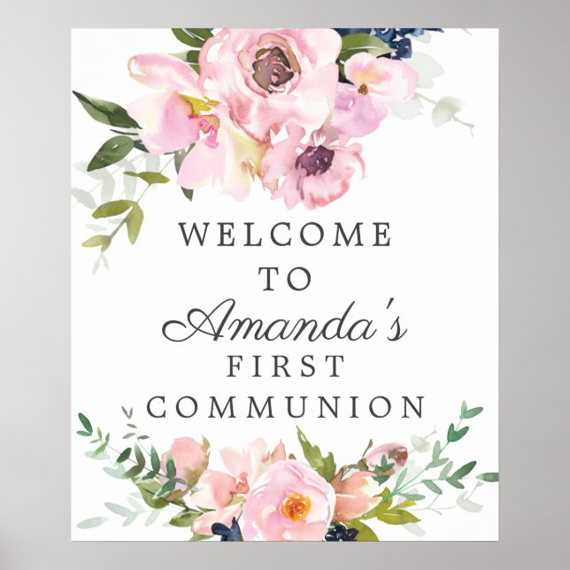 Blush Roses & Peonies Firt Communion Welcome Sign (Front)