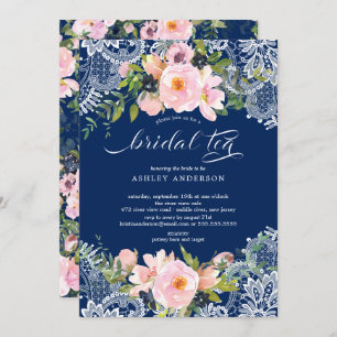 Blush Roses & Peonies laceBridal Shower Bridal Tea Invitation