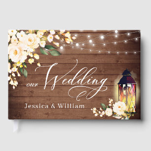 Blush Roses Rustic Wood Lantern PHOTO Wedding Guest Book