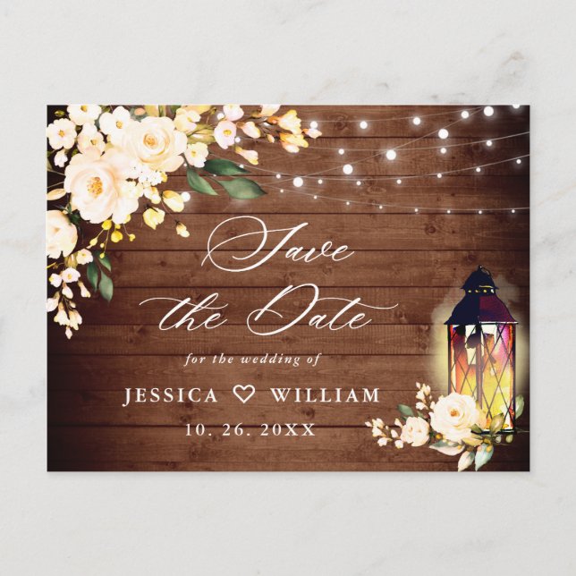 Blush Roses Rustic Wood Wedding Save the Date Postcard (Front)