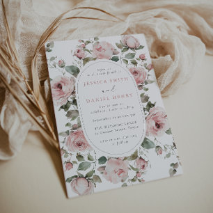 Blush Roses & Sage Floral Frame Wedding Invitation