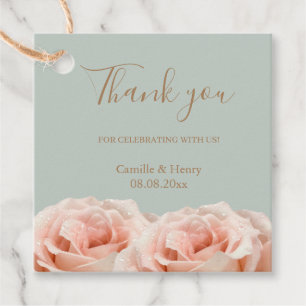Blush Roses Sage Gold Elegant Thank You Wedding Favour Tags