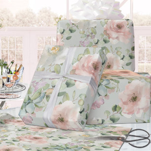 Blush Roses Succulents Sage Eucalyptus Wedding Wrapping Paper